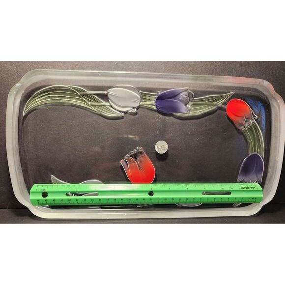 Soga Japan Glass Decorative Serving Platter Vibrant Etched Tulip Pattern - Picture 11 of 11